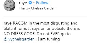 Ivy Chelsea Garden in racism row with singer Raye
